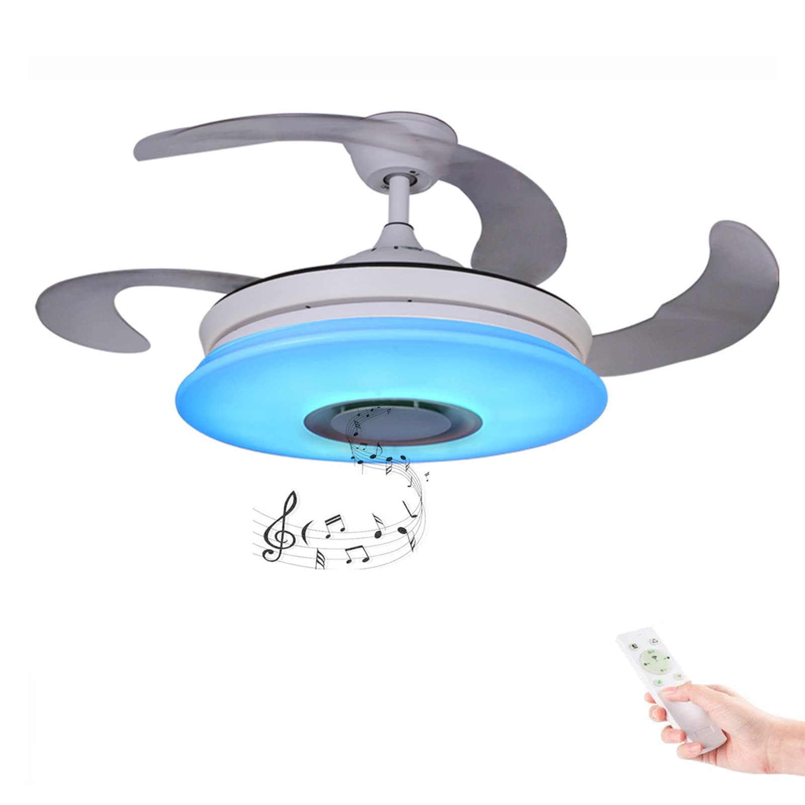 HOREVO Fandelier Retractable Blades Ceiling Fans with Lights and Bluetooth Speaker 42 Inch Invisible Chandelier Fan Color Changing Dimmable 36W Hid...