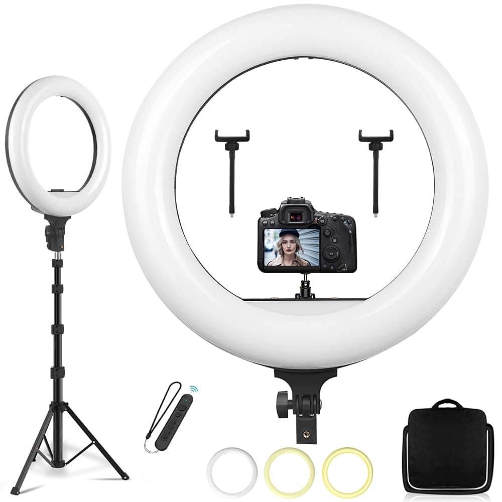 18" Selfie Ring Light for Photography/Makeup/TikTok/YouTube Video, 2.4G Wireless Remote and Multiple Lights Control, Dimmable Ring Light with E...