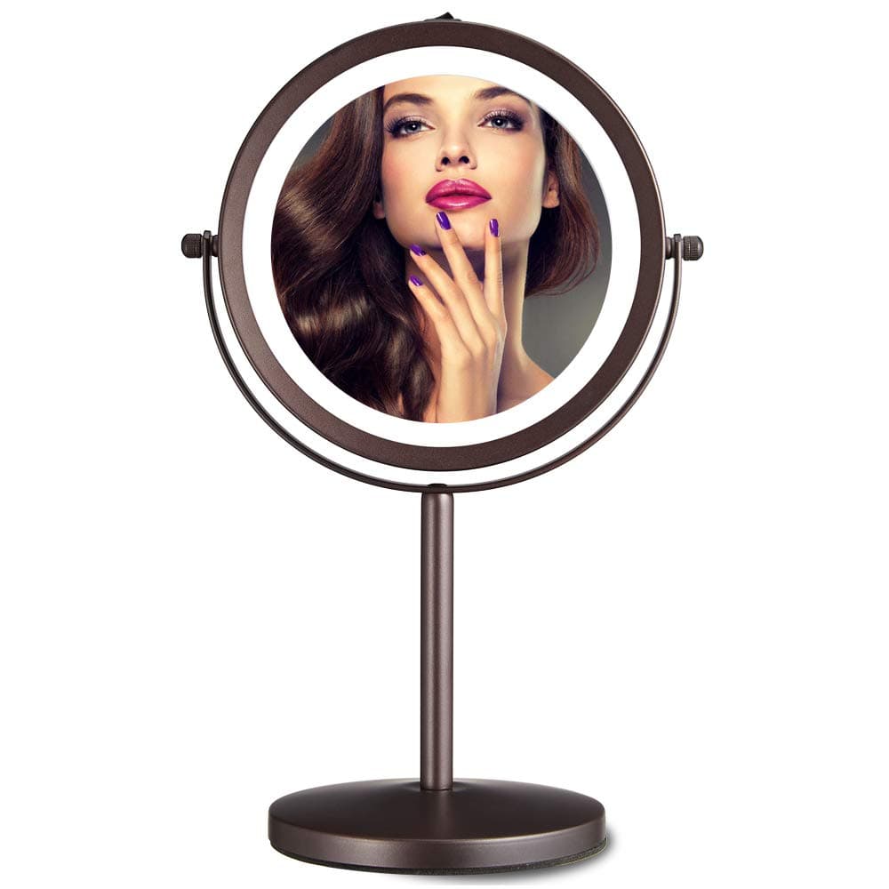 ALHAKIN Makeup Mirror with Lights, 10X Magnification Makeup Mirror, Double Sided Magnifying Cosmetic Mirror with 360°Rotation Battery Powered, Anti...