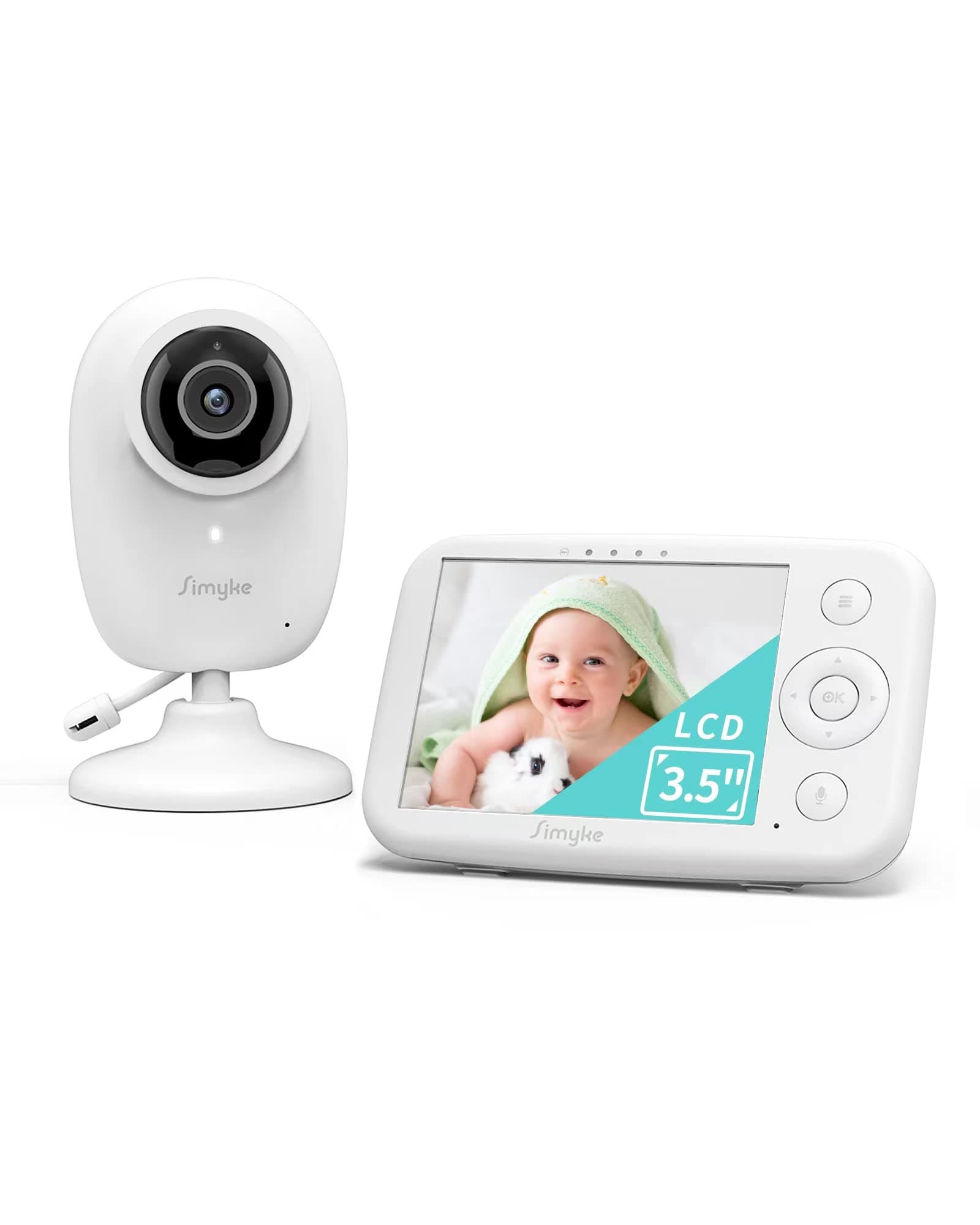 Simyke Video Baby Monitor with Cameras and Audio,3.5" LCD Baby Monitor with 2 Way Talk ,Night Vision,2X Zoomin Temperature Detect VOX Auto Lull...