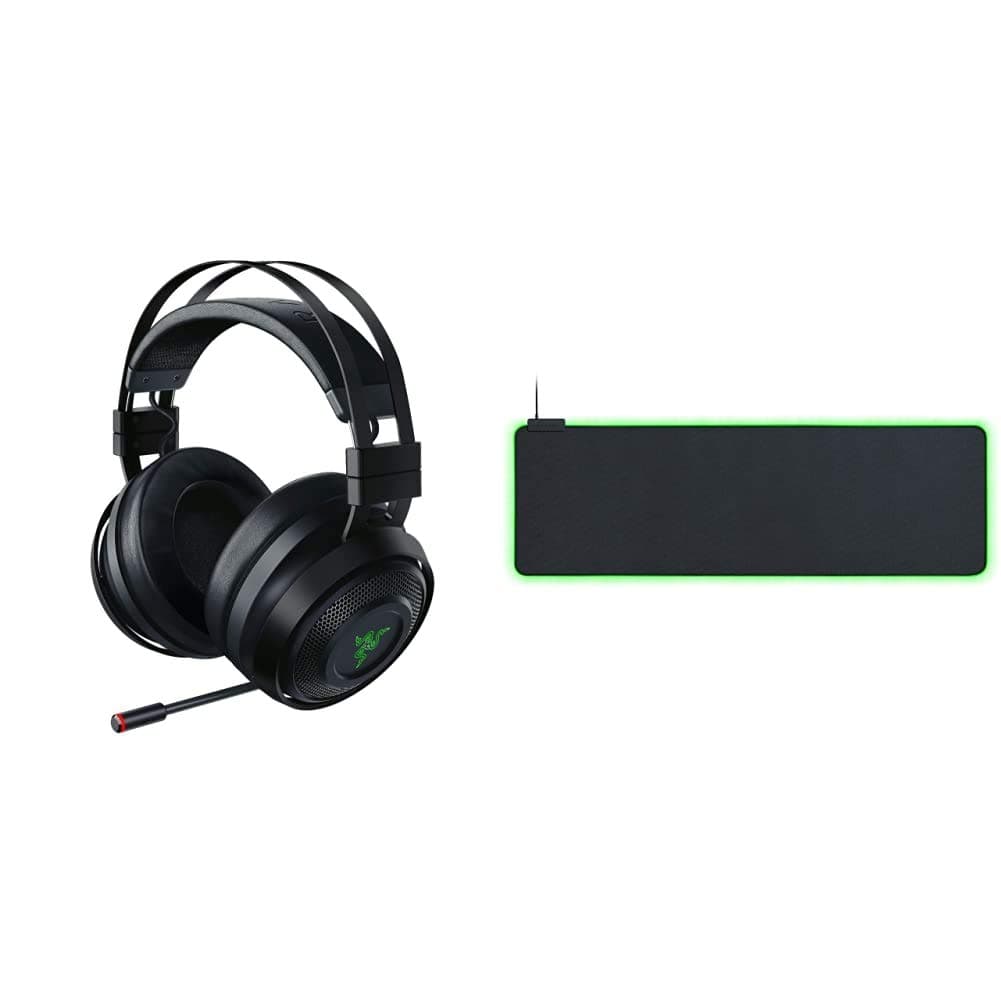 Razer Nari Ultimate Wireless 7.1 Surround Sound Gaming Headset, Black & Goliathus Extended Chroma Gaming Mousepad: Customizable Chroma RGB Lighting...