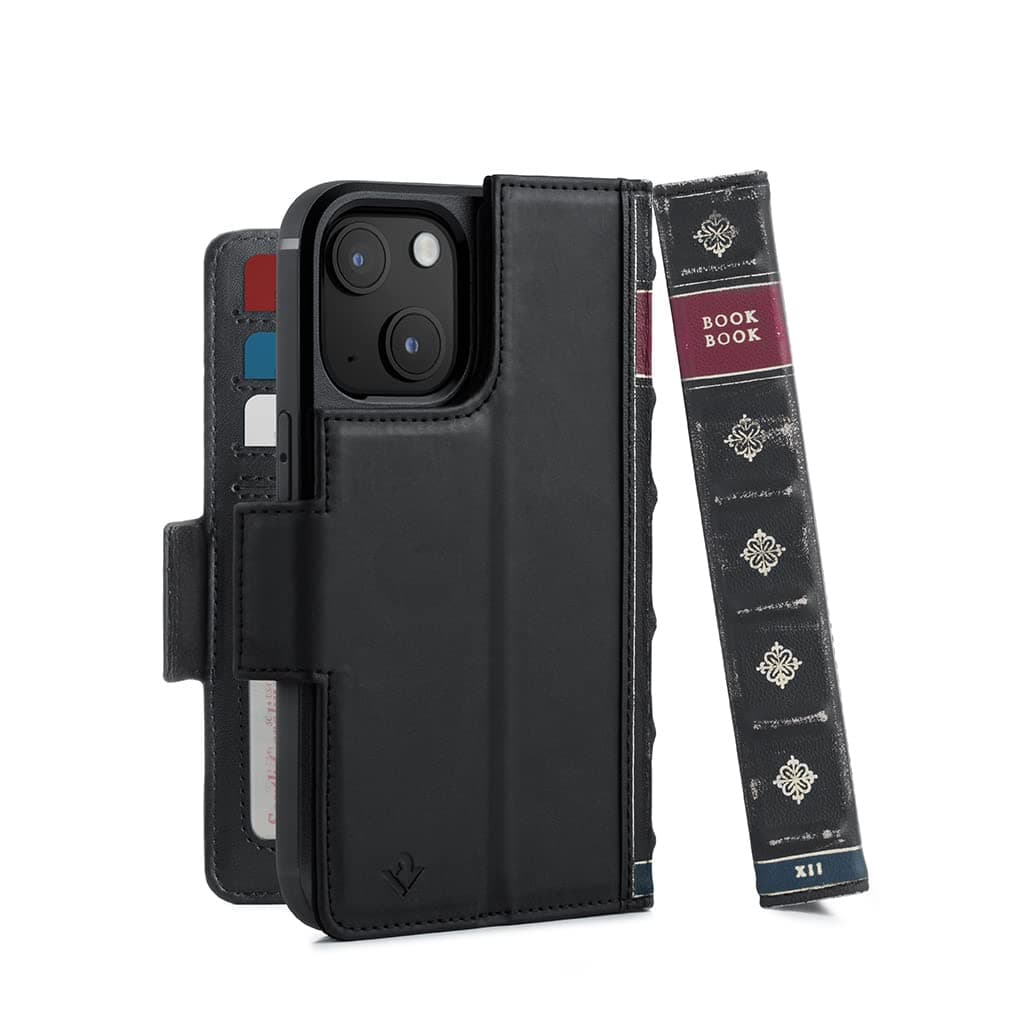 Twelve South BookBook for iPhone 13 / MagSafe Compatible 3-in-1 Leather Wallet Case with Display Stand/Removable Magnetic Shell (Black)