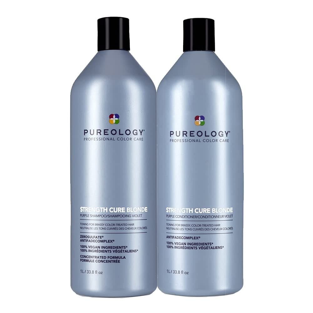 Pureology Strength Cure Blonde Purple Shampoo | For Blonde & Lightened Color-Treated | Tones & Fortifies Brassy Hair | Sulfate-Free | Vegan