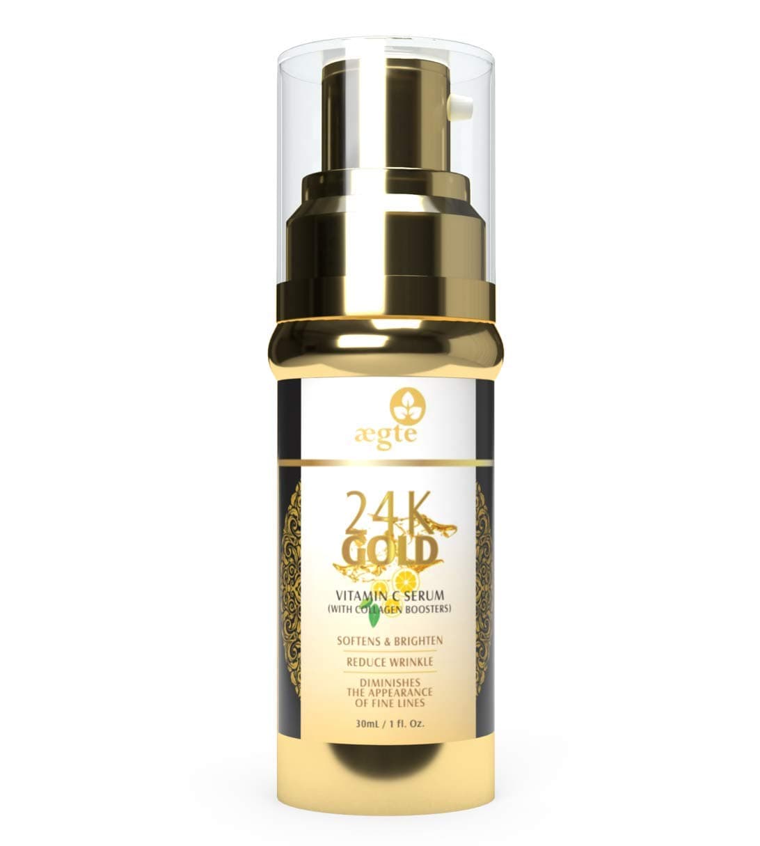 Aegte 24K Gold Vitamin C Serum (with Collagen Booster) Enriched with Vitamin E, Collagen, Rose Extract - 30 ml / 1 fl. Oz