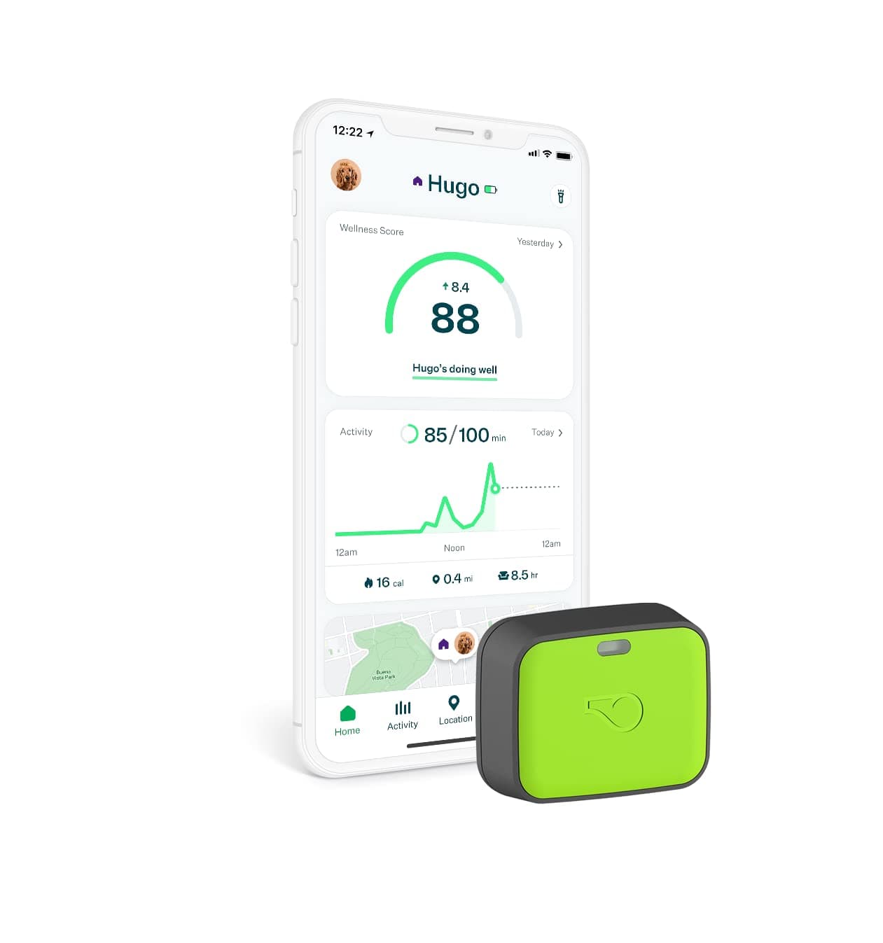 Whistle GO Explore GPS + Health + Fitness Dog Tracker Plus Health & Fitness Monitor, Waterproof, Safe Place Escape Alerts, Built-in Light, Fits on ...