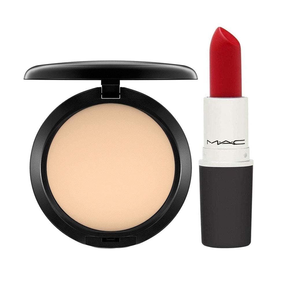 MAC Studio Fix Powder Plus Foundation NC20 0.52 Oz & Retro Matte Lipstick Ruby Woo 0.1 Oz