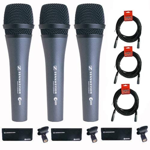 Sennheiser 3x e 835 Wired Cardioid Handheld Dynamic Lead Vocal Stage Microphone with Clip - With 3x Pyle PPMCL15 15ft Symmetric Microphone Cable, X...