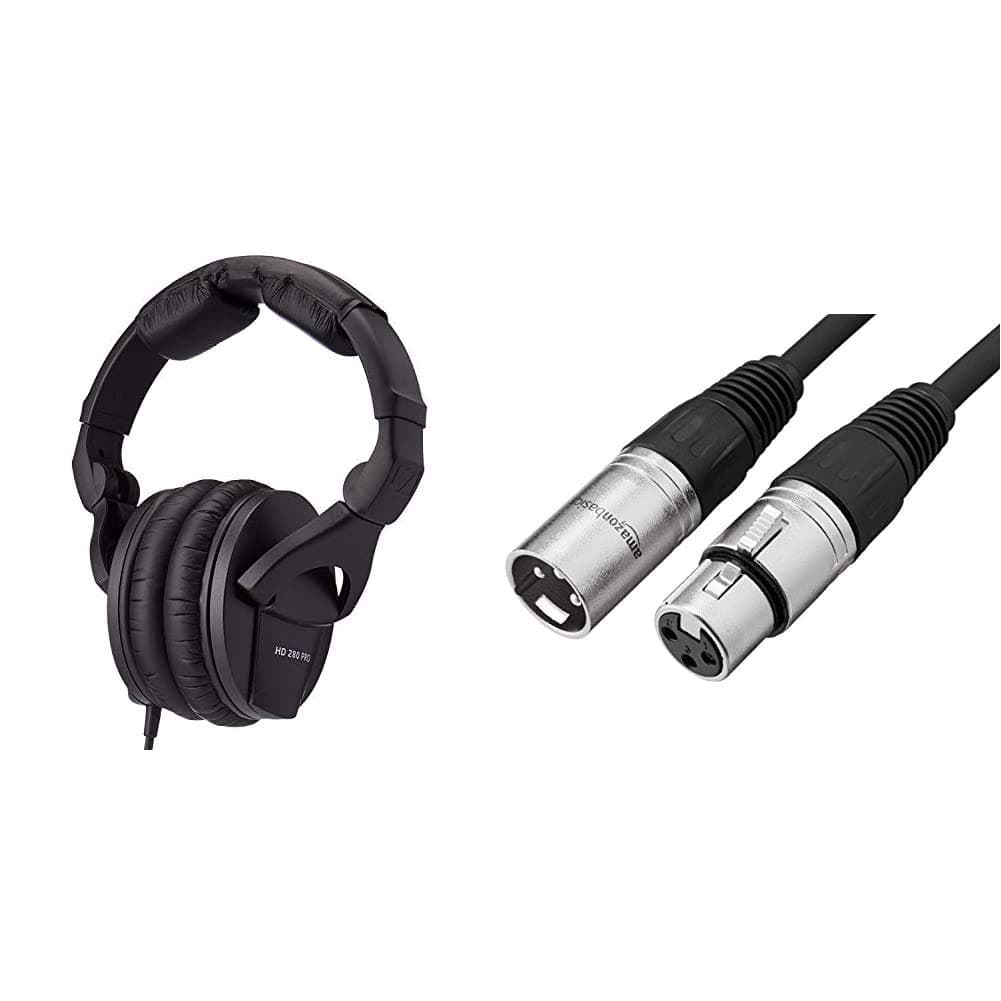 Sennheiser HD280PRO Headphone (New Model) & Amazon Basics XLR Male to Female Microphone Cable - 10 Feet, Black