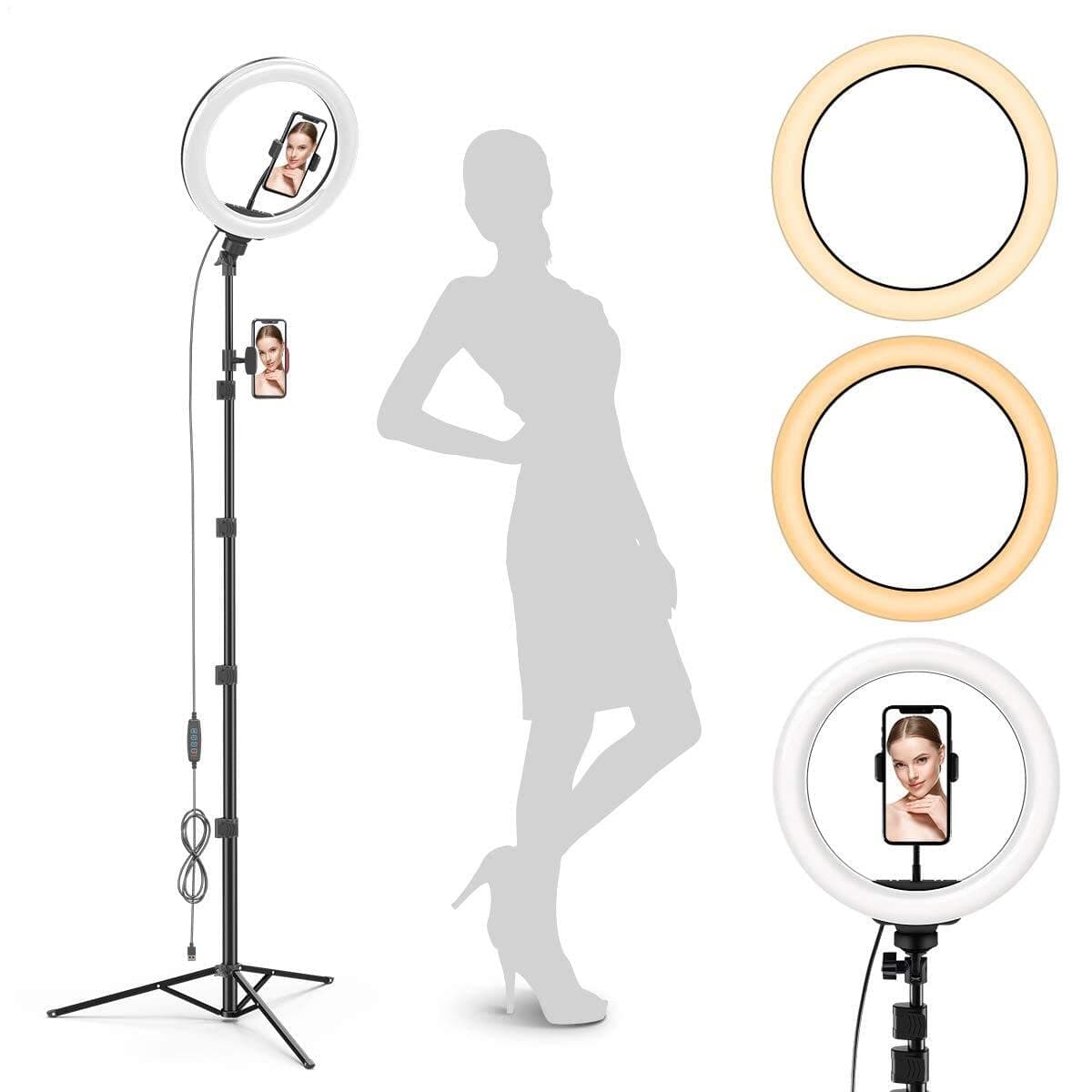 ﻿GearLight Ring Light - 10" Selfie Tripod Stand with LED Lights, Dual Phone Holders, Adjustable Height and Lighting for Recording, Makeup & Ph...