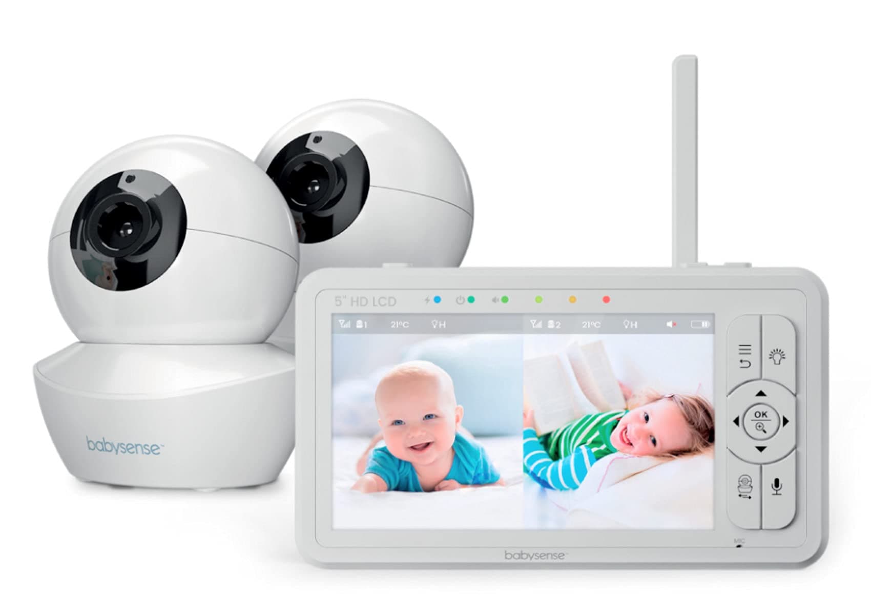 5" HD Split-Screen Baby Monitor, Babysense Video Baby Monitor with Camera and Audio, Two HD Cameras with Remote PTZ, Night Light, 960ft Range, ...