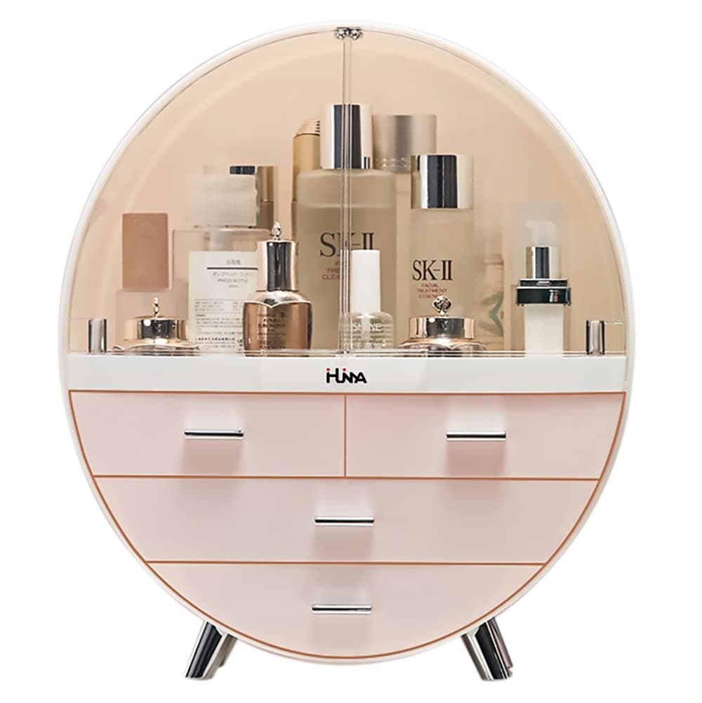 Ihuiniya Makeup Storage Organizer Box，Cosmetics storage display rack with drawer，Waterproof, dustproof, elegant display cabinet，Suitable for bathro...