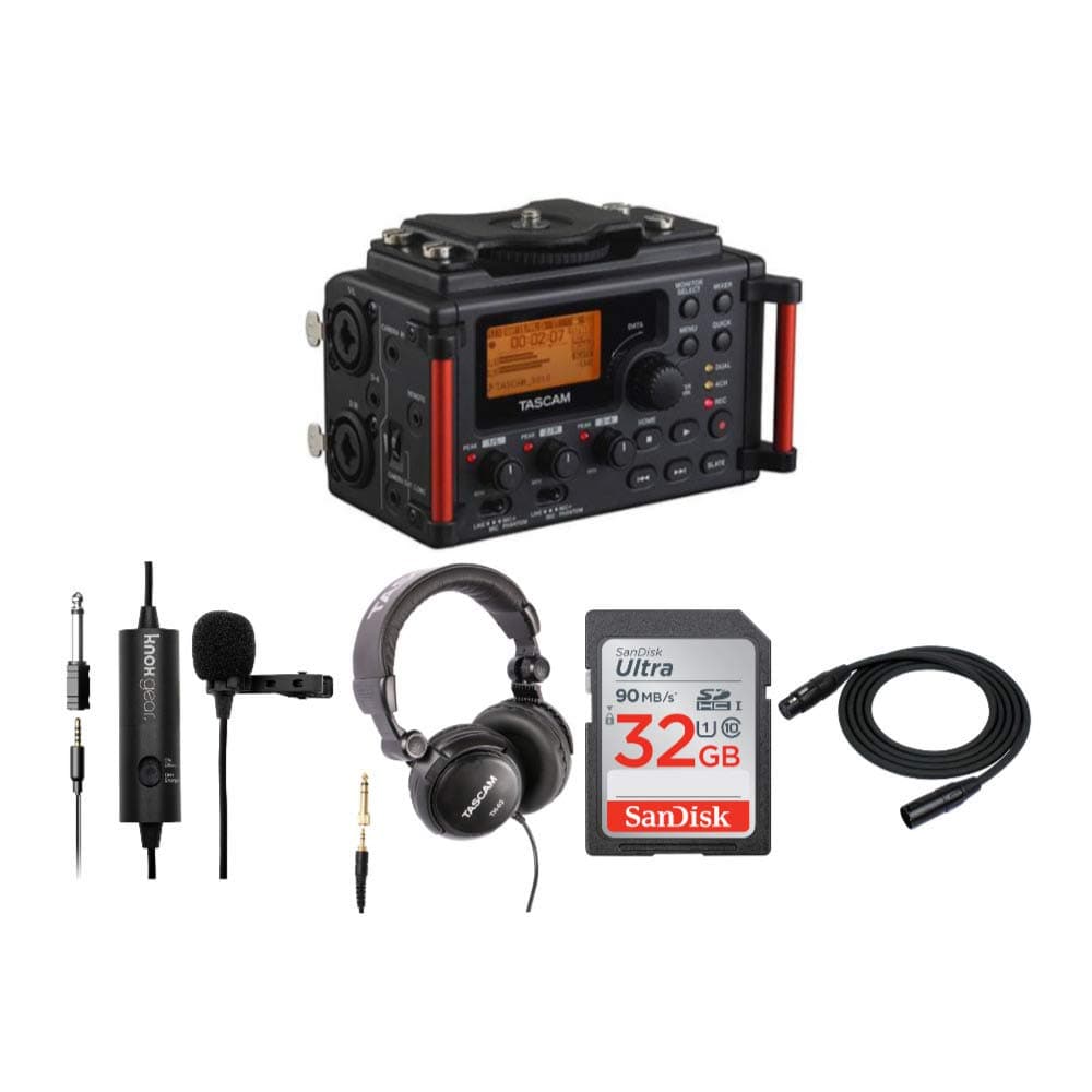 Tascam DR-60DMKII 4-Channel Portable Audio Recorder for DSLR Bundle with Knox Gear Clip-On Lavalier Microphone, Tascam TH-03 Closed-Back Headphones...