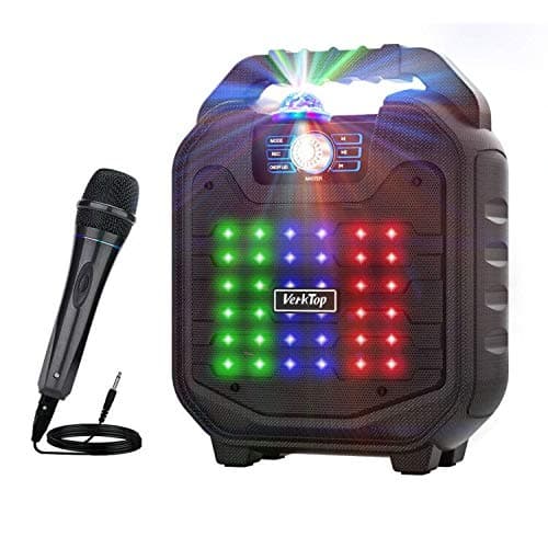 VerkTop Karaoke Machine,Portable PA System Rechargeable Wireless Bluetooth Speaker for Kids & Adult with Disco Ball & Wired Microphone for Party/Ch...