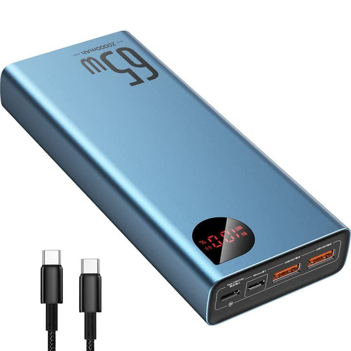 Baseus Power Bank, 65W 20000mAh Laptop Portable Charger, Fast Charging USB C 4-Port PD3.0 Battery Pack for MacBook Dell XPS IPad iPhone 13/12 Pro M...