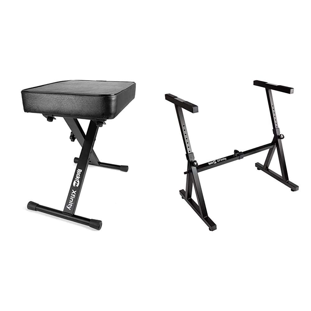 RockJam KB100 Adjustable Padded Keyboard Bench, X-Style, Black & RockJam Z Style Adjustable and Portable Heavy Duty Music (Fits 54-88 Key Electric ...