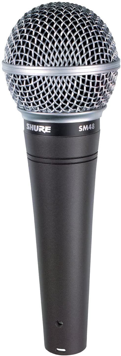 Shure SM48 Cardioid Dynamic Vocal Microphone with Shock-Mounted Cartridge, Steel Mesh Grille and Integral"Pop" Filter, A25D Mic Clip, Stora...