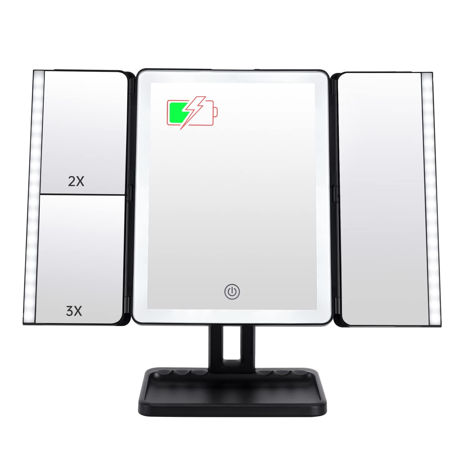 176 LED Rechargeable Makeup Mirror Lighted Magnifying, Super Bright Trifold Vanity Mirror with Lights, Lit up 2X/3X Magnification Mirror, 3 Color S...
