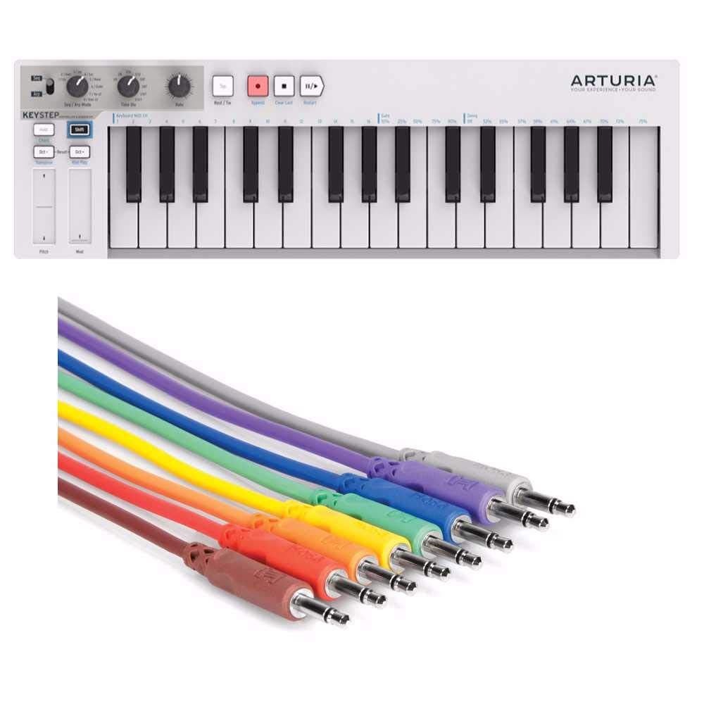 Arturia KeyStep Portable Keyboard Controller/Arppegiator and CV-Gate Plus Hosa 8 Pack of 3.5 mm TS to 3.5 mm TS Patch Cables