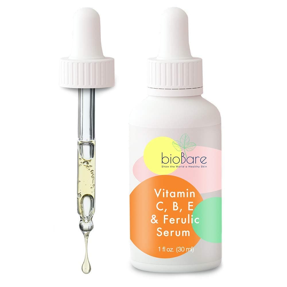 Vitamin C B E, and Ferulic Serum For Face By BioBare | 20% Pure Vitamin C W/Hyaluronic Acid | Helps Keep Skin Young, Moist, Bright & Glowing | Help...