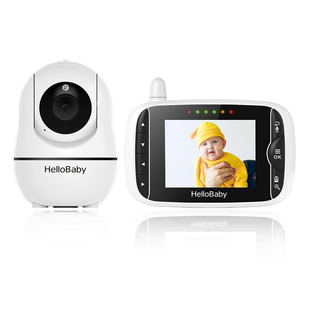 Video Baby Monitor with Camera and Audio, Remote Pan-Tilt-Zoom, Hellobaby Monitor Camera 3.2'' LCD Screen, Infrared Night Vision, Temperatu...