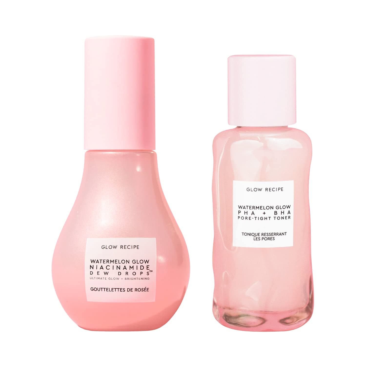 Glow Recipe Dewy Duo - Watermelon Glow PHA + BHA Pore-Tight Facial Toner & Watermelon Glow Niacinamide Dew Drops Highlighting Serum (2 Products, 40...