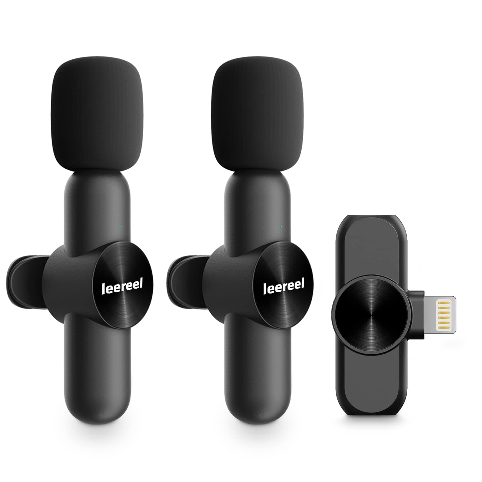 Leereel 2 Pack Wireless Lavalier Microphones for iPhone iPad, 2.4GHz Plug & Play Lapel Clip-on Mic for YouTube TikTok Interview Live Stream Video R...
