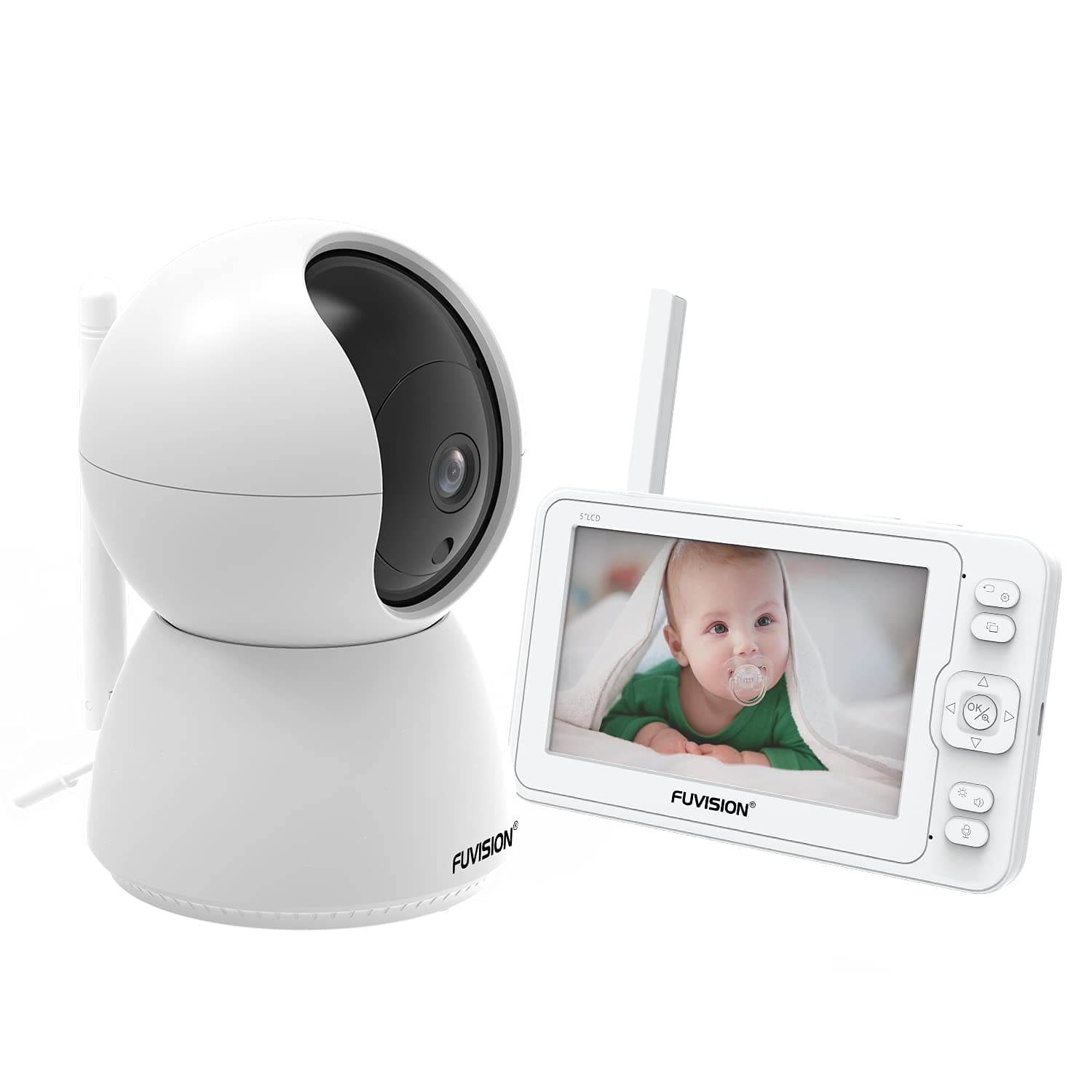 Baby Monitor with Camera and Audio,FUVISION 1080P 5'' HD Baby Monitor,Remote PTZ,Auto Infrared Night Vision,355° Remote Pan,Two-Way Audio,T...