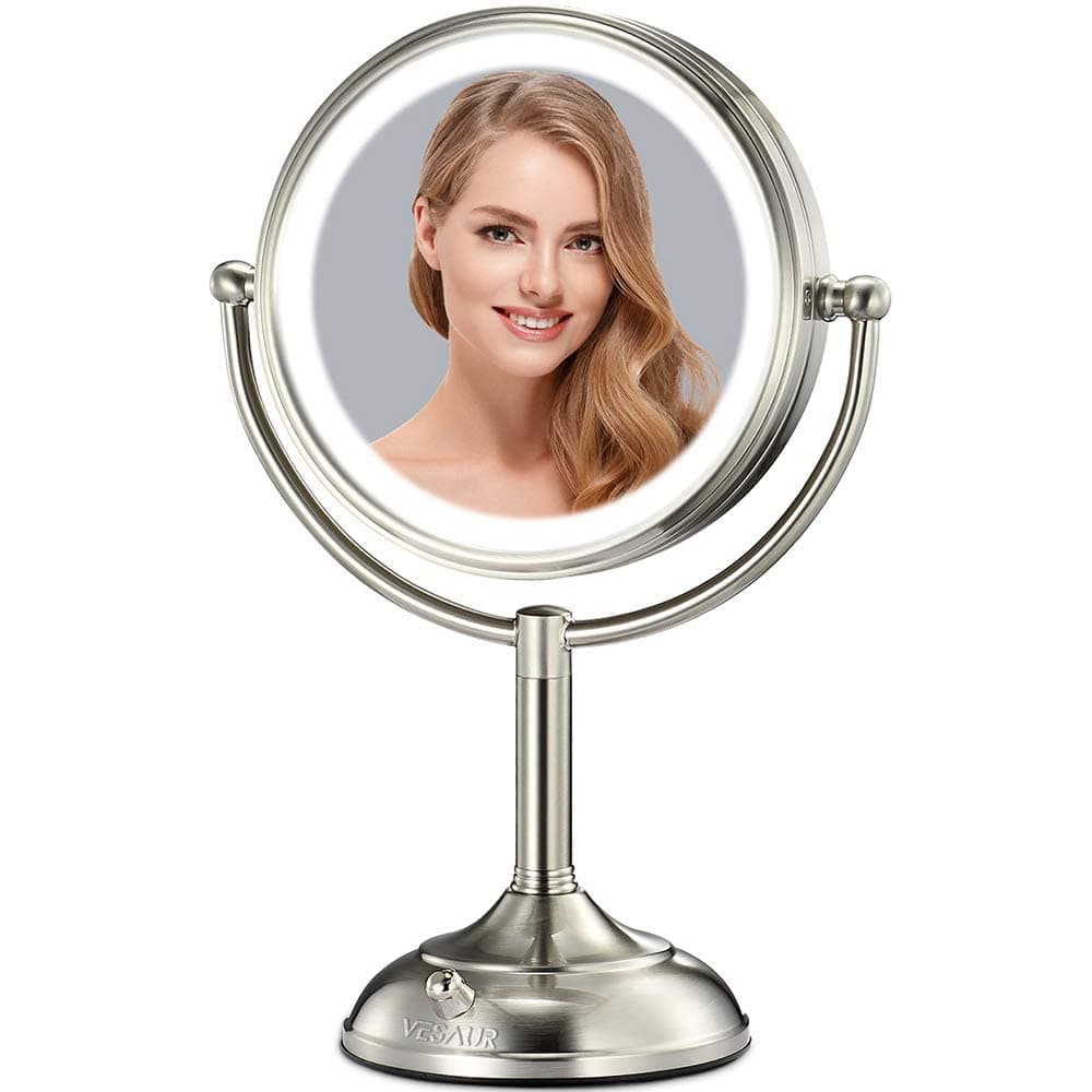 VESAUR 10" Large and 17" Tall Lighted Makeup Mirror, 1X/5X Magnifying Vanity Mirror with 3 Colors Dimmable Lighting, 52 Premium LED Lights,...