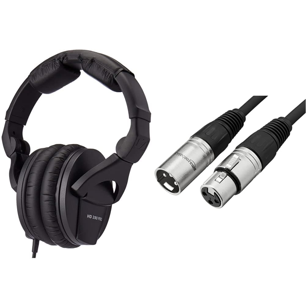Sennheiser HD280PRO Headphone (New Model) & Amazon Basics XLR Male to Female Microphone Cable - 6 Feet, Black