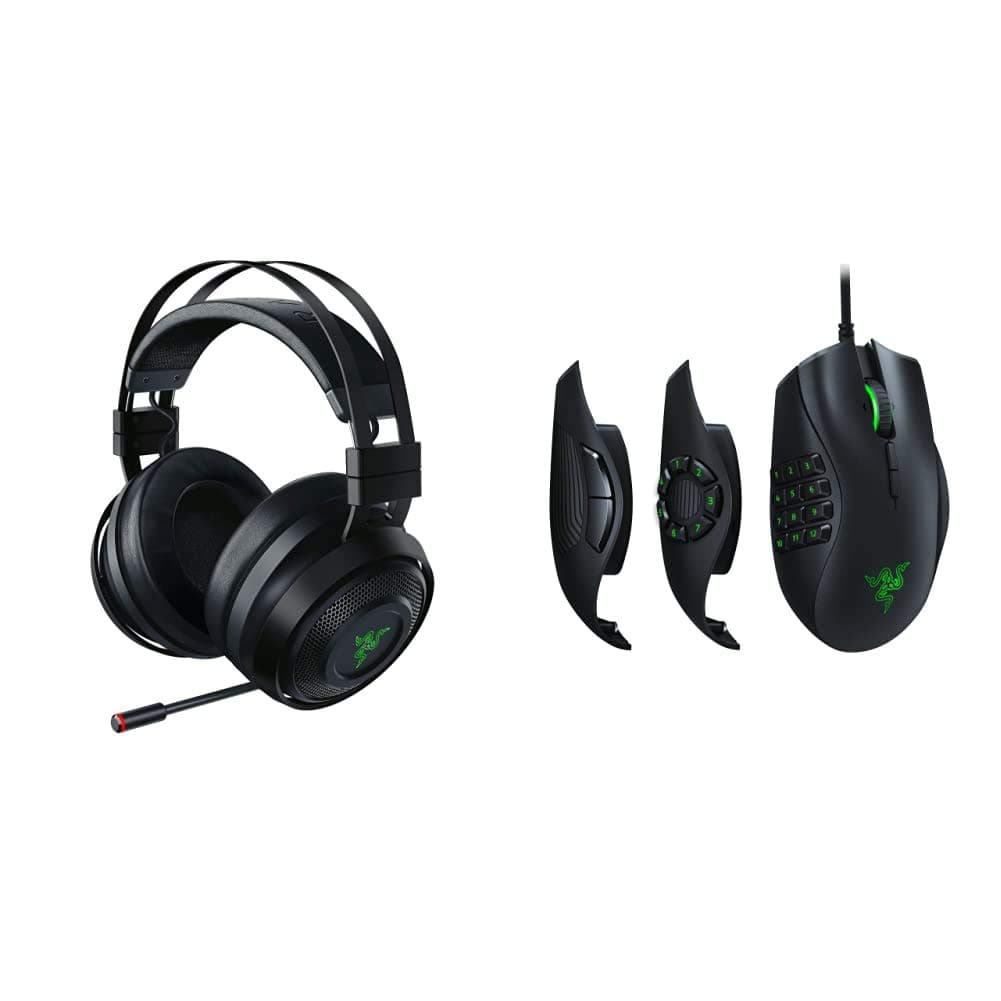 Razer Nari Ultimate Wireless 7.1 Surround Sound Gaming Headset, Black & Naga Trinity Gaming Mouse: 16,000 DPI Optical Sensor - Chroma RGB Lighting ...