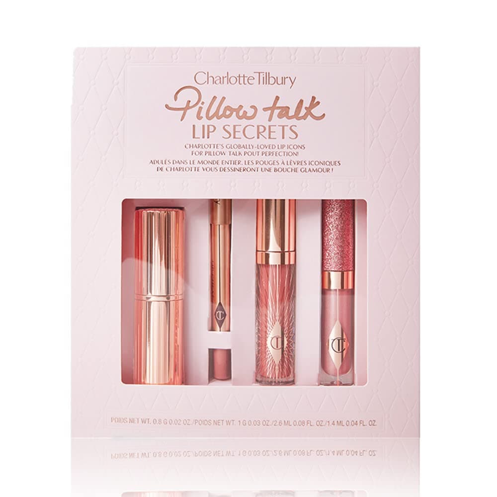 Charlotte Tilbury Pillow Talk Lip Secrets holiday Set - Matte Revolution Lipstick Full Size, Lip Cheat Liner, Collagen Lip Bath Plumper, Jewel Lips...