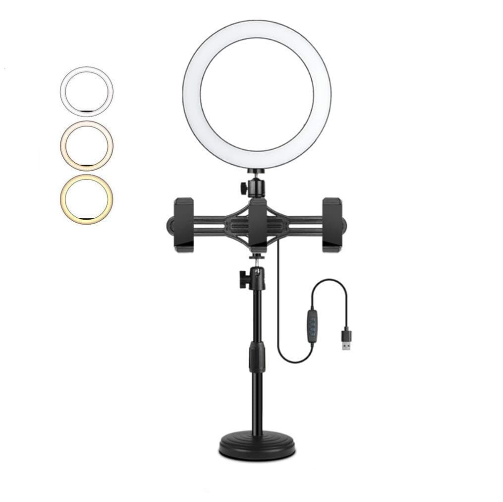 6.3'' Selfie Ring Light with Tripod Stand & Triple Cell Phone Holder Desktop Lamp Mini Led Camera Light for TikTok Video and Live Makeup/Ph...