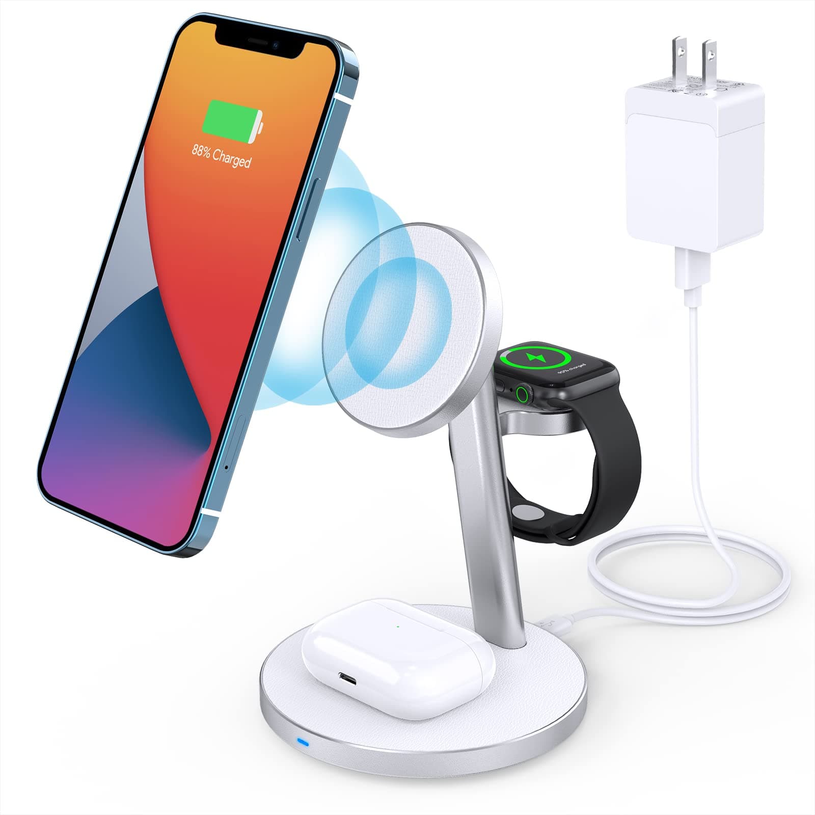 3-in-1 Magnetic Wireless Charger Stand, Aluminum Alloy Mag-Safe Charging Station for iPhone 13/12, 13/12 Pro, 13/12 Pro Max, 13/12 Mini, AirPods 2/...