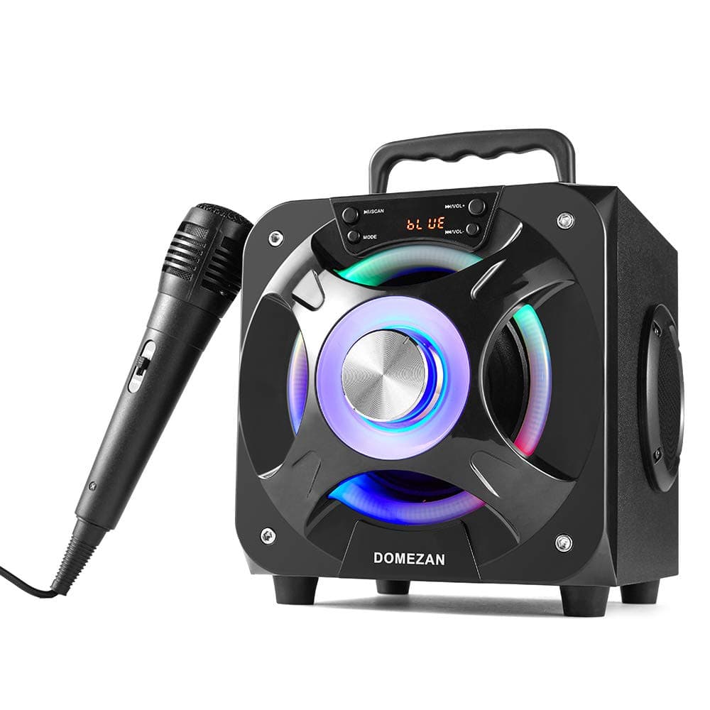 DOMEZAN Portable Karaoke Machine, Karaoke System with Wireless Bluetooth Speaker and Microphone.Rechargeable Portable PA System with FM Radio,Remot...