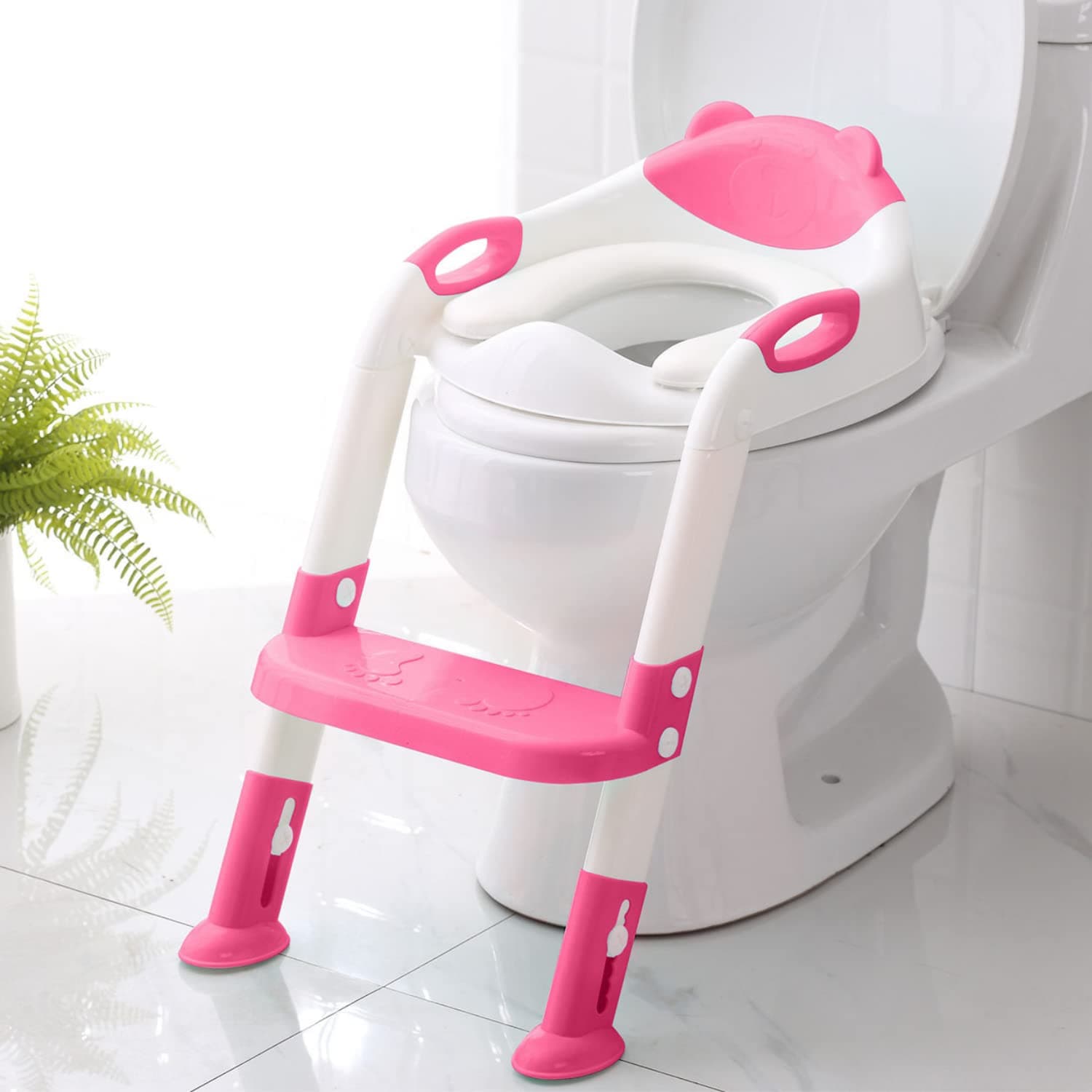 Potty Training Seat with Step Stool Ladder, Potty Training Toilet Seat for Boys Girls Kids Toddlers, Soft Cushion, Safety Handle, Anti-slip Step Pa...