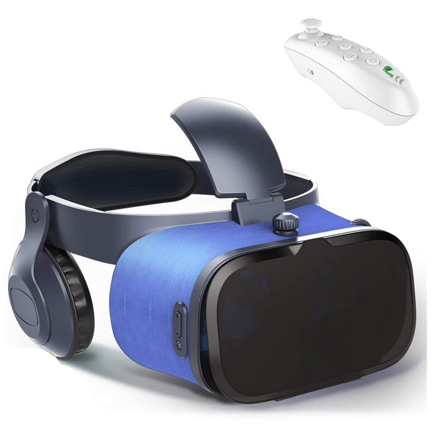 VR Headset Glasses w/ Remote & Headphone, 3D Cellphone Headset VR Virtual Reality for iPhone 11 Pro XS XR X 8 7 6S 6 Plus Android Samsung Galaxy S1...