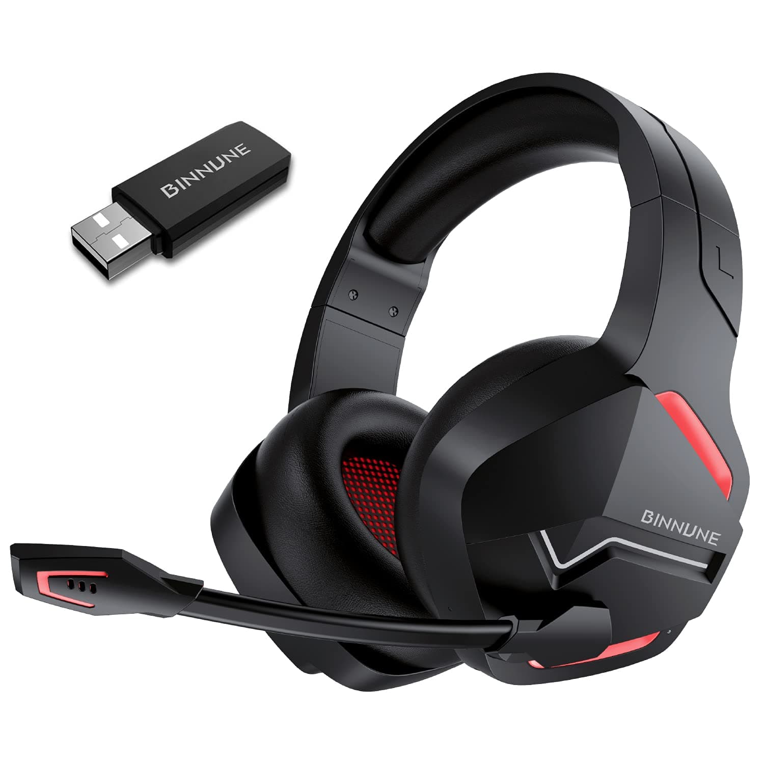 BINNUNE Wireless Gaming Headset with Microphone for PC PS4 PS5 Playstation 4 5, 2.4G Wireless Bluetooth USB Gamer Headphones with Mic for Laptop Co...