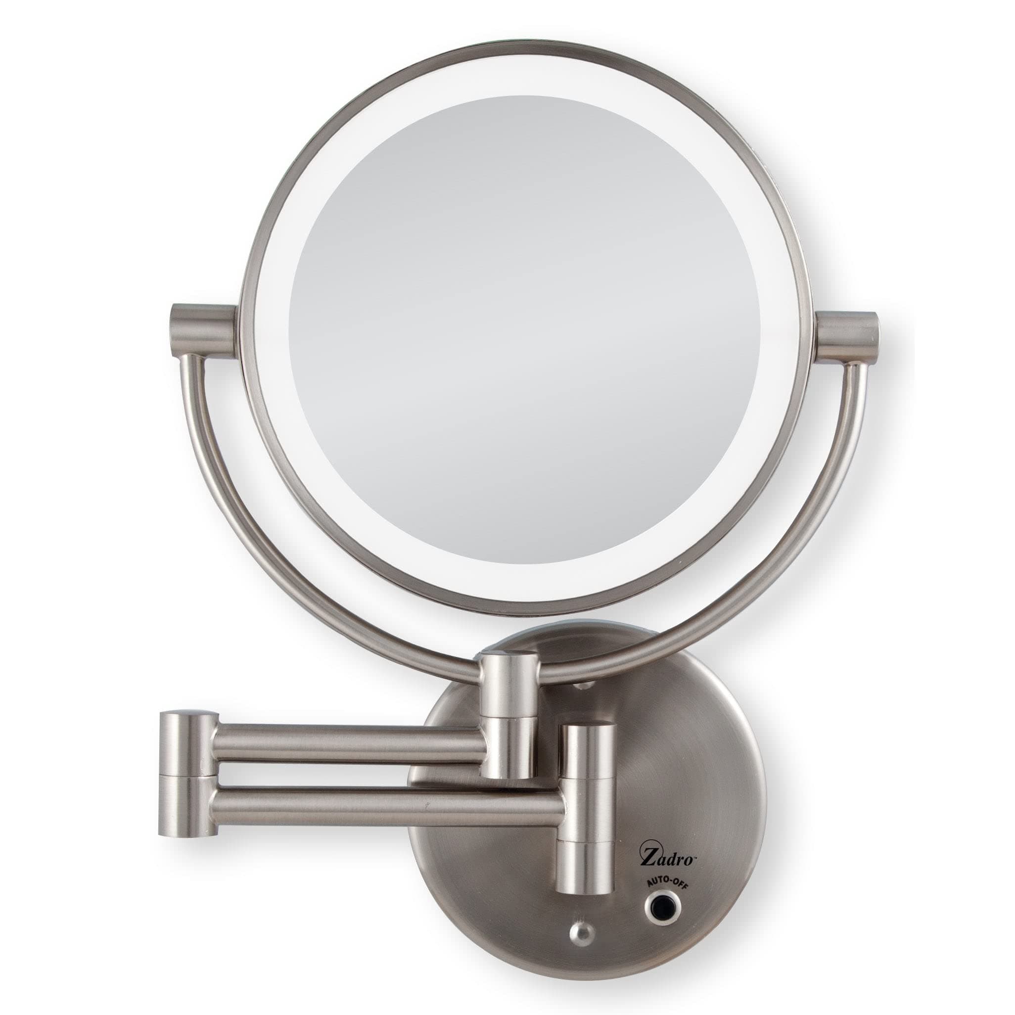 Zadro 9" Round Battery Operated LED Wall Mounted Makeup Mirror, 10X/1 or 5X/1 Vanity Mirrors for Wall, Arm Extends +16"