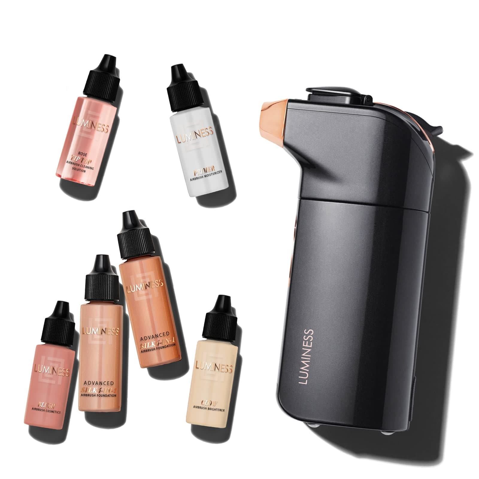 Luminess BREEZE DUO Airbrush Makeup System, Warm Coverage – 9-Piece Kit includes 2x Silk Airbrush Foundation, Soft Rose Blush, Glow Highlighter, Mo...