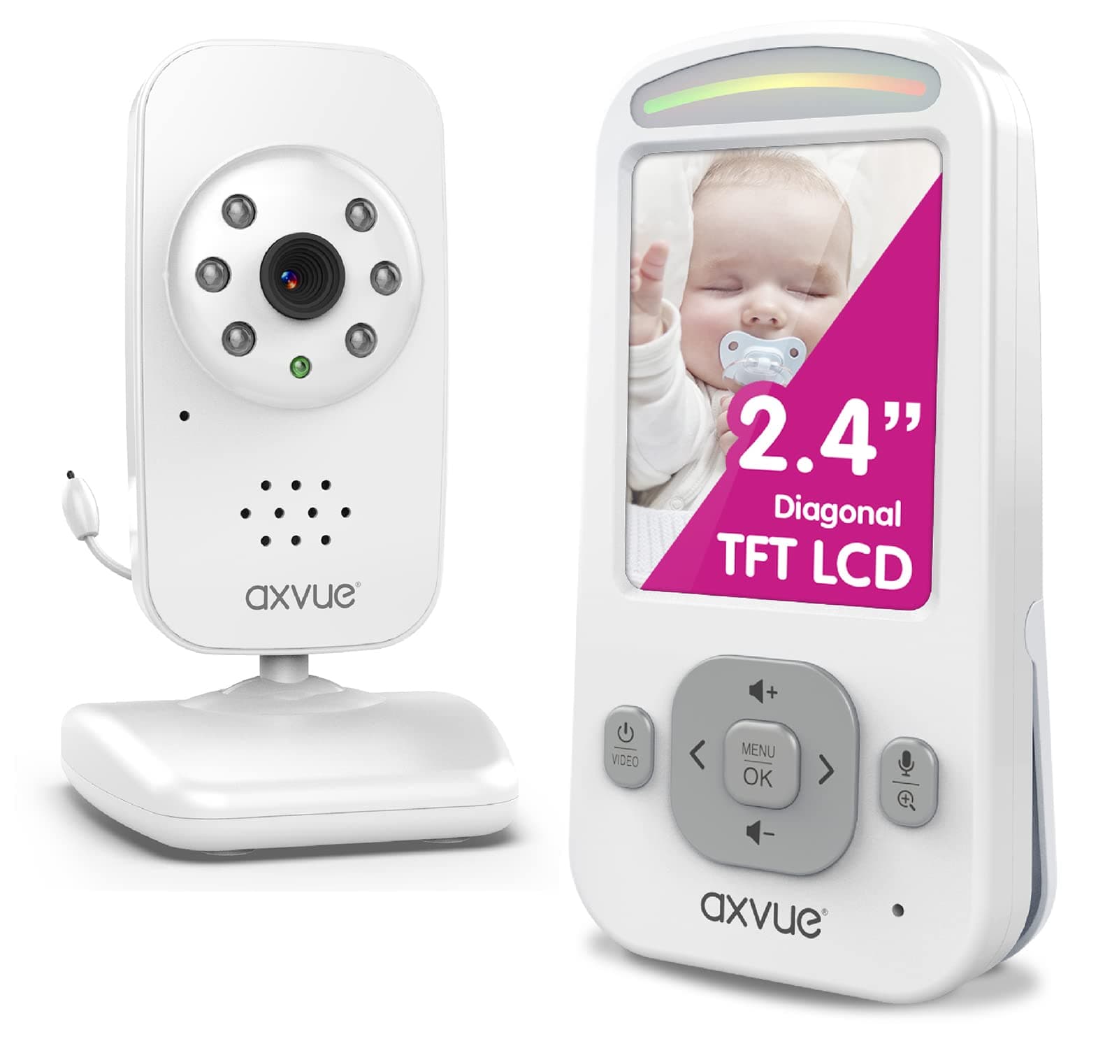 Video Baby Monitor, Slim Handheld, Non-Slip Design, 2.4" Vertical Screen Monitor & Digital Camera, Range up to 1000ft, 12 Hour Battery Life, 2-...