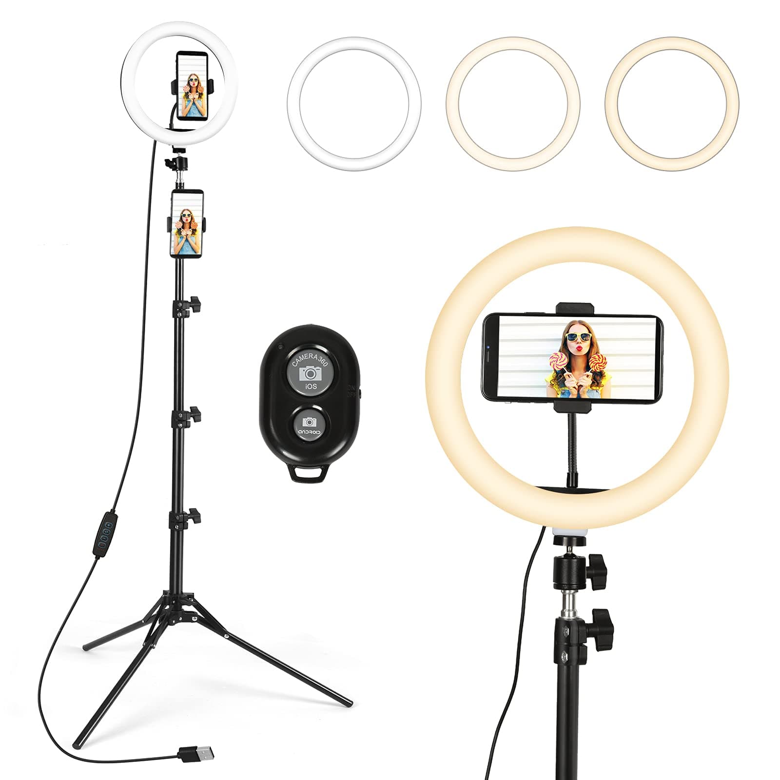 10.2 inch Ring Light with Tripod, MULTOP Selfie Ring Light with Stand and 2 Phone Holder, LED Ringlight for Makeup/Live Streaming/YouTube/TikTok, C...