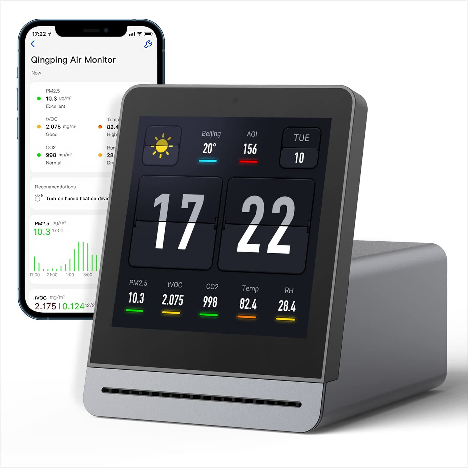 Qingping Air Quality Monitor, Indoor Air Quality Meter Detects PM2.5, Temperature, CO2, and Humidity, Smart Air Quality Sensor for Bedroom, A Recha...