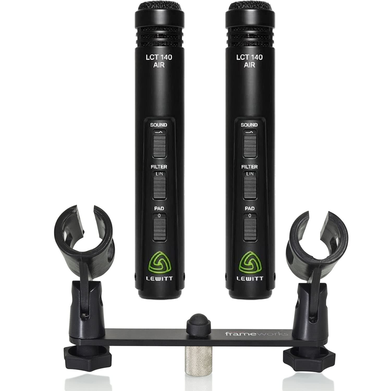 Lewitt LCT 140 AIR Stereo Pair Small-Diaphragm Instrument Condenser Microphone with Gator GFWMIC1TO2 Gator Frameworks 1-to-2 Stereo Mic Mount Bar