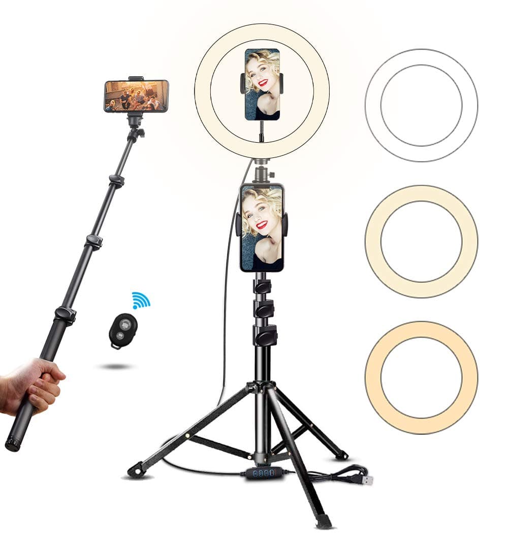 10'' Selfie Ring Light with Tripod Stand & Cell Phone Holder for Live Streaming/Makeup - Dimmable Led Camera Beauty Ringlight for YouTube V...