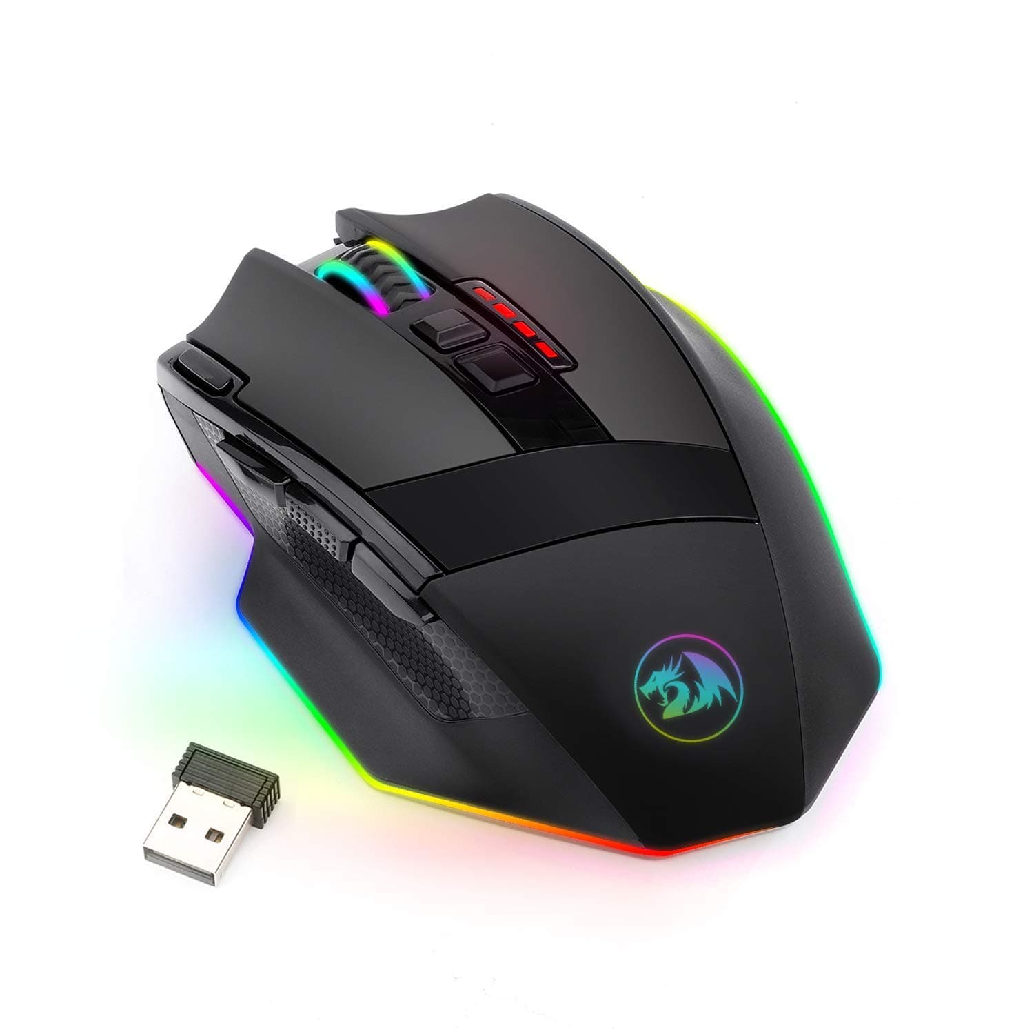 Redragon M801 Gaming Mouse LED RGB Backlit MMO 9 Programmable Buttons Mouse with Macro Recording Side Buttons Rapid Fire Button 16000 DPI for Windo...