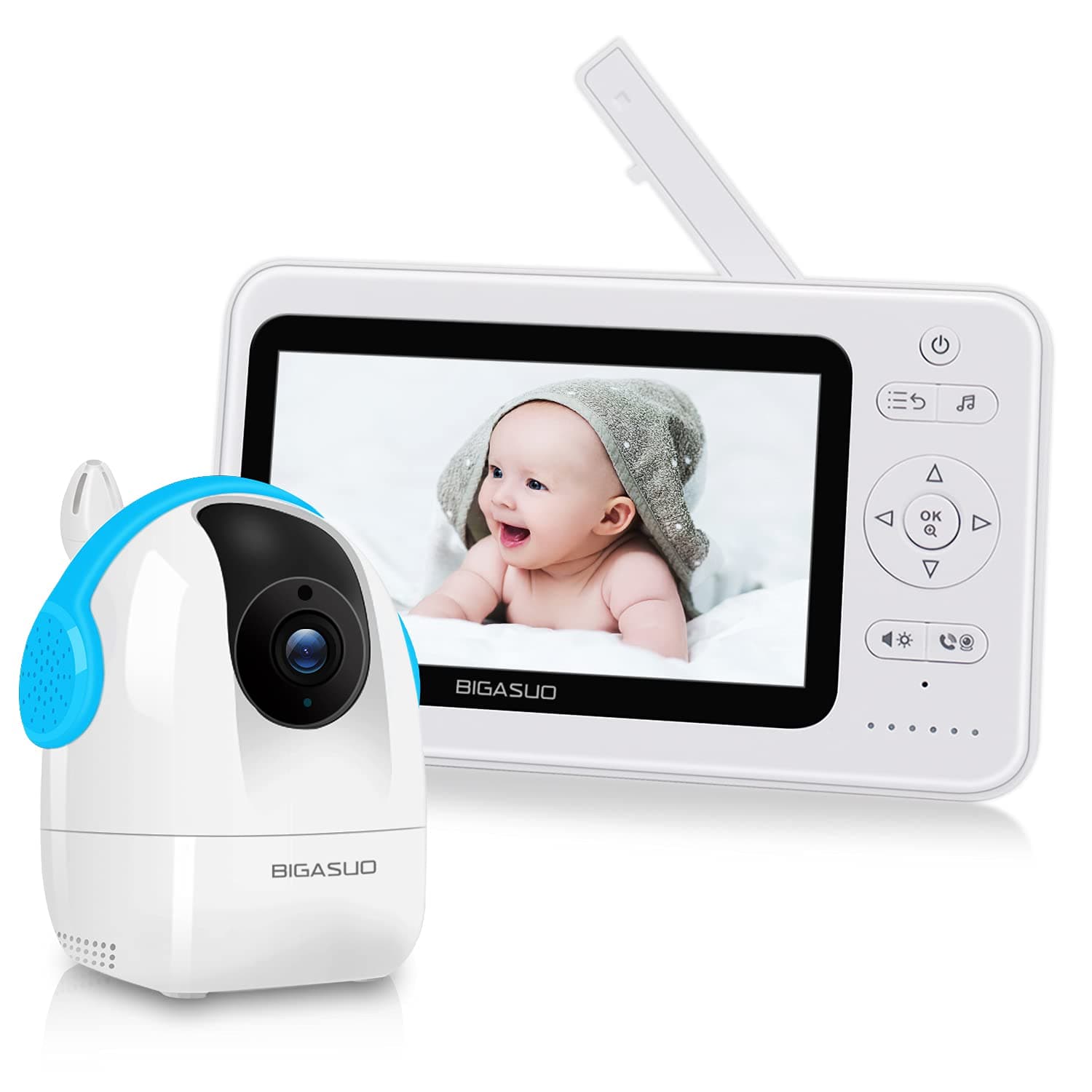 Baby Monitor with Camera and Audio BIGASUO 5" 720P Baby Camera Monitor with Two-Way Audio Pan & Tilt Lullabies Player Night Vision Temperature ...