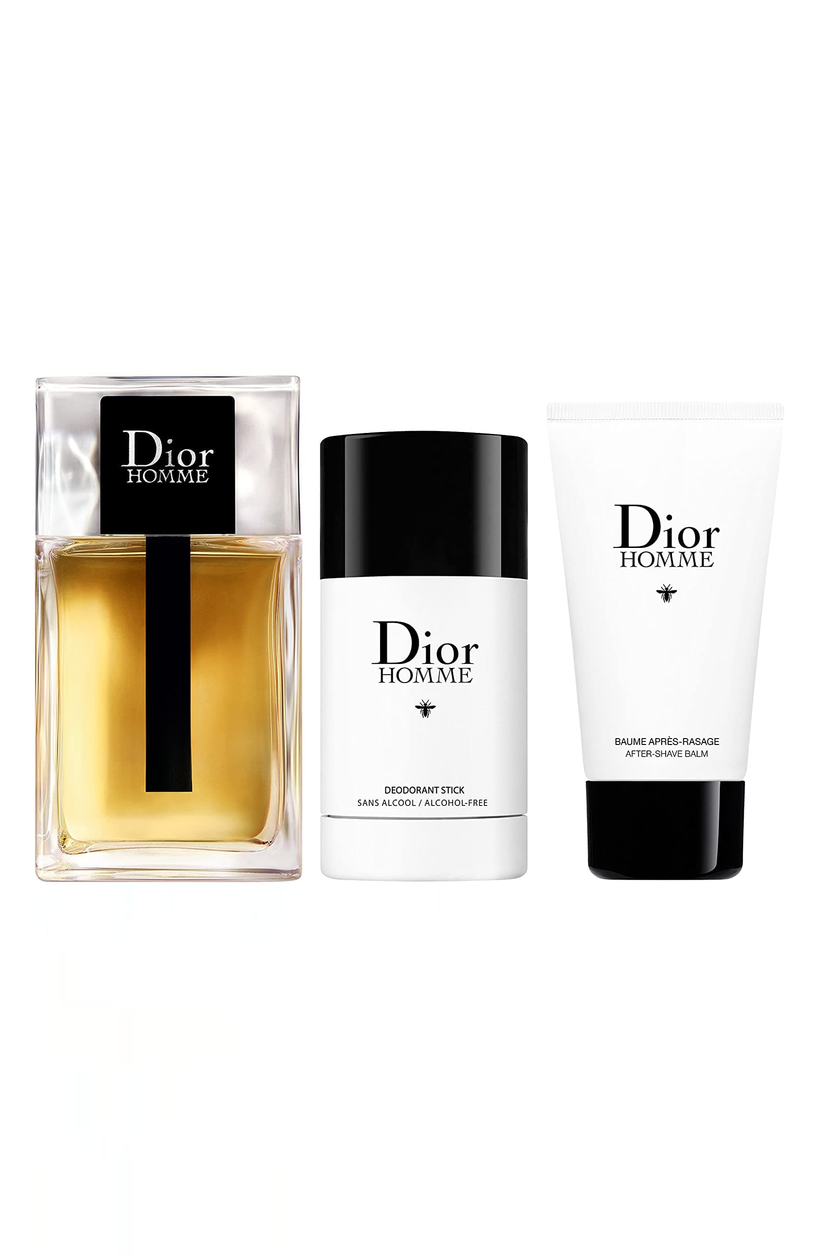 Dior Homme Eau De Toilette, After Shave Balm & Deodorant Stick for Men, Woody Floral Musk, 3.4 + 1.7 + 2.6 Fl Oz, 3 Piece Set