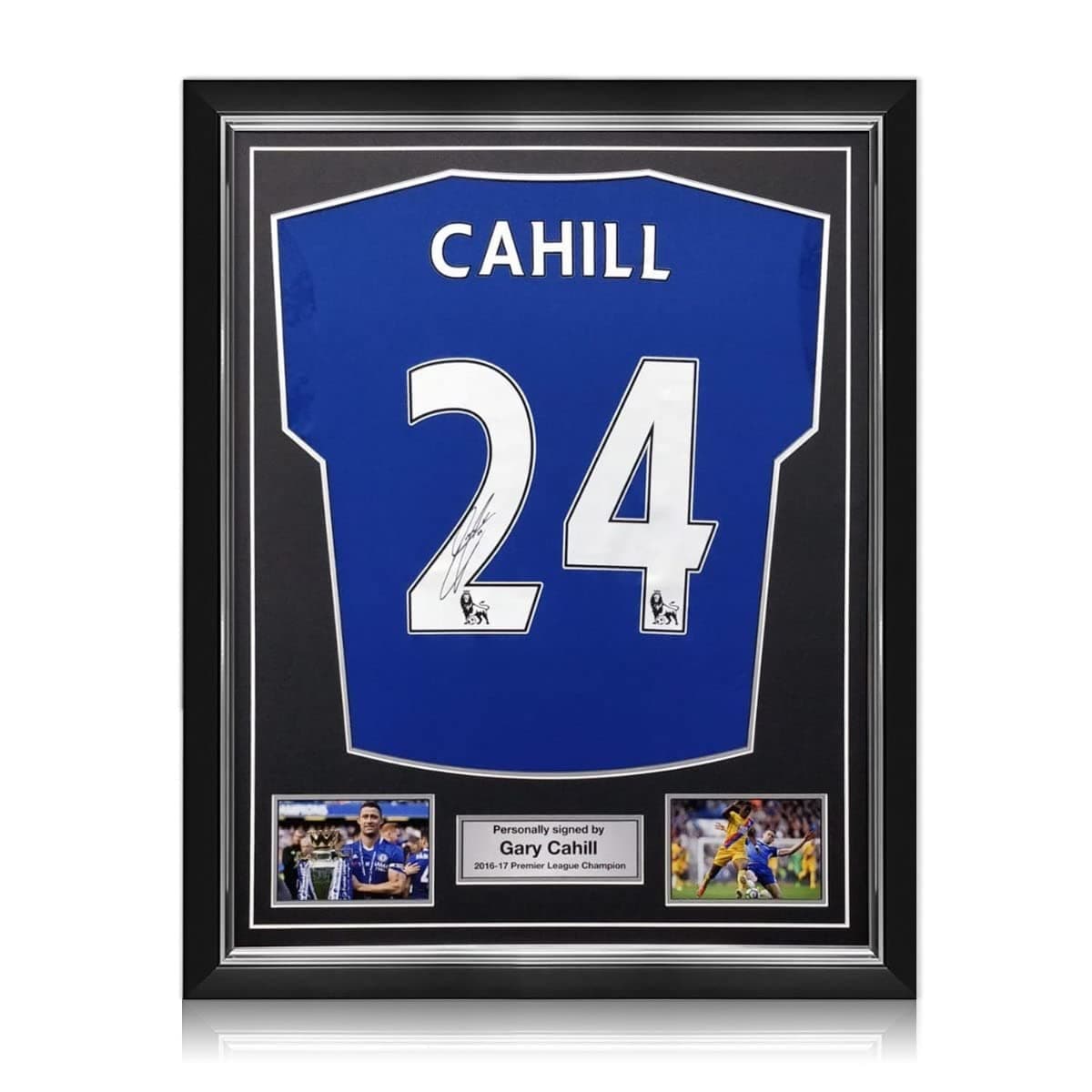 Exclusive Memorabilia Gary Cahill Signed Chelsea 2016-17 Soccer Jersey. Superior Frame | Autographed Memorabilia, Blue, One-Size