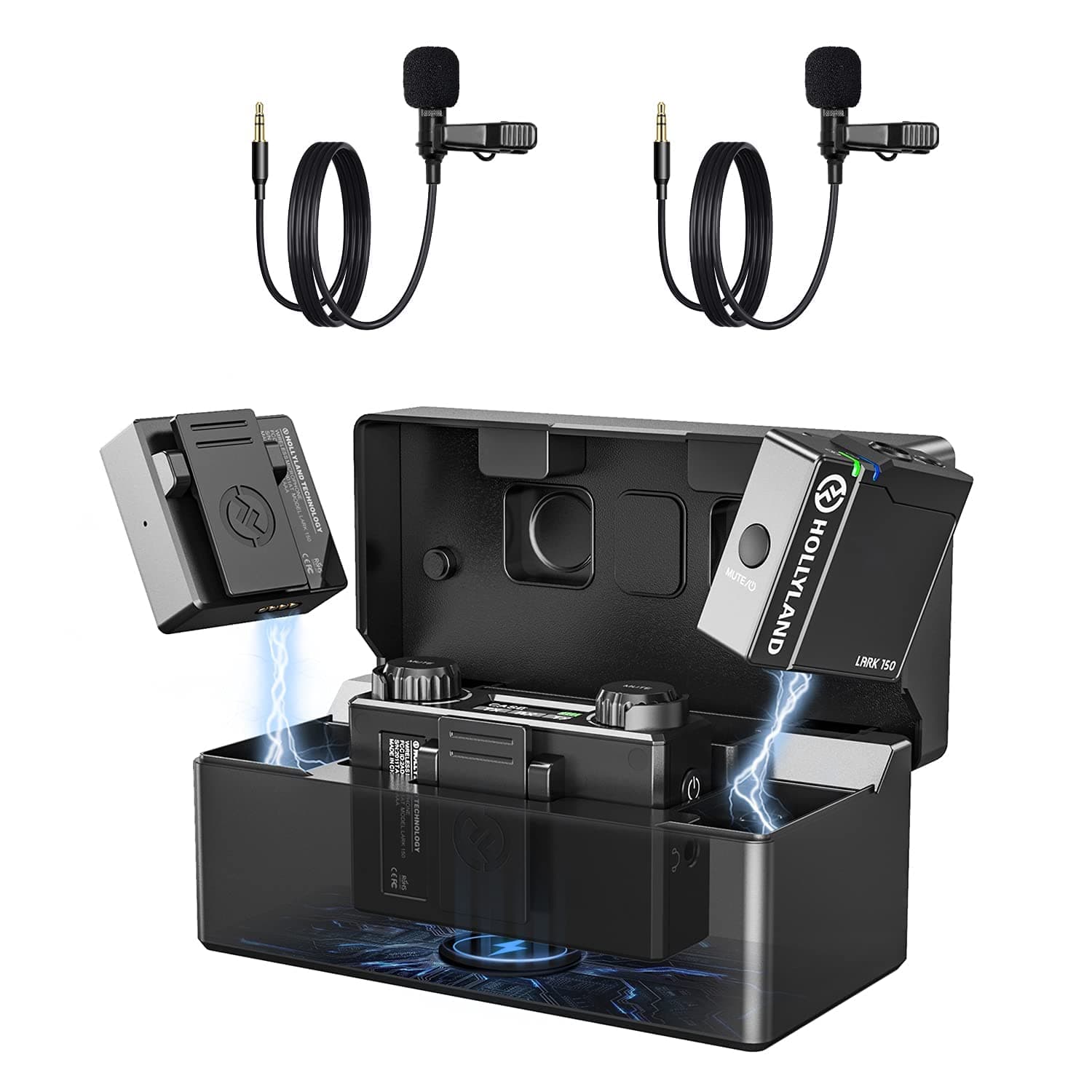 Wireless Lavalier Microphone 2.4G Dual-Channel Hollyland Lark 150 Lapel mic with Charging Case,2&20g Transmitters 5ms Latency &100m DSP with Camera...