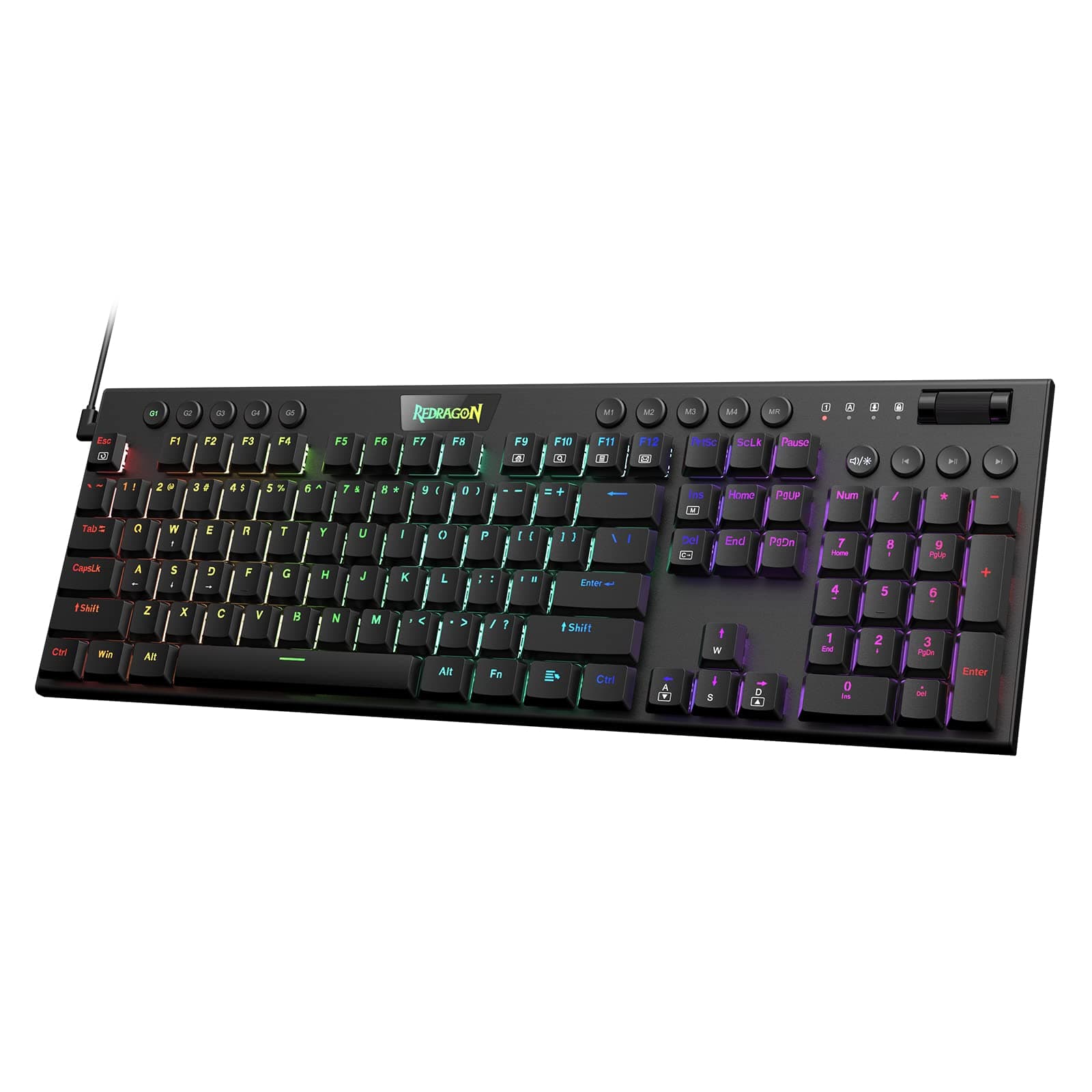 Redragon K619 Horus RGB Mechanical Keyboard, Ultra-Thin Designed Wired Gaming Keyboard w/Low Profile Keycaps, Dedicated Media Control & Linear Red ...